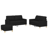 Ensemble de canapés 3 pcs avec coussins Noir Tissu