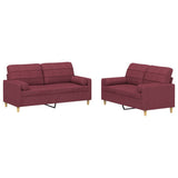Ensemble de canapés 2 pcs avec coussins rouge bordeaux tissu