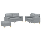 Ensemble de canapés 3 pcs coussins gris clair tissu