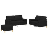 Ensemble de canapés 3 pcs avec coussins noir tissu