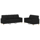 Ensemble de canapés 2 pcs avec coussins noir tissu