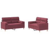 Ensemble de canapés 2 pcs avec coussins rouge bordeaux tissu