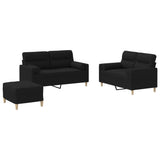 Ensemble de canapés 3 pcs avec coussins noir tissu