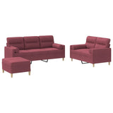 Ensemble de canapés 3 pcs avec coussins rouge bordeaux tissu