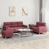 Ensemble de canapés 3 pcs avec coussins rouge bordeaux tissu