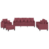 Ensemble de canapés 4 pcs avec coussins rouge bordeaux tissu