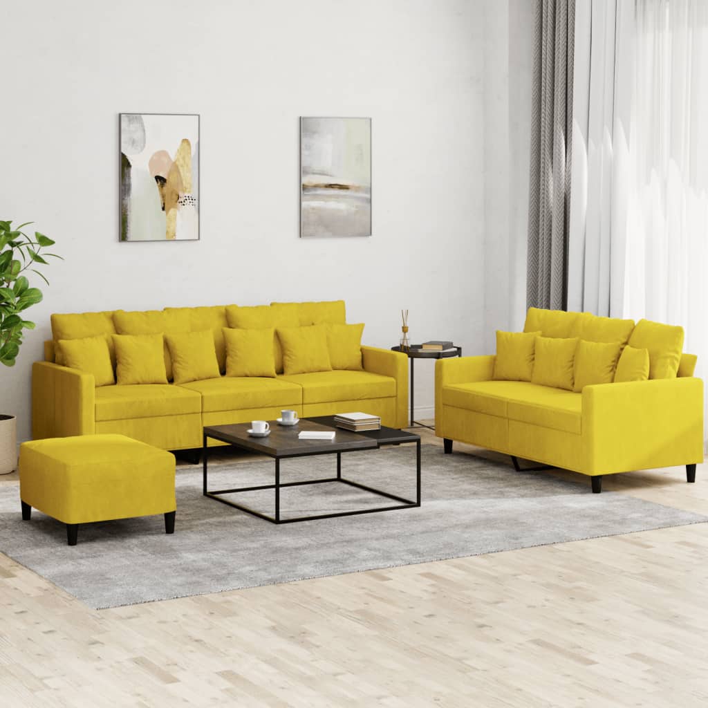 Ensemble de canapés 3 pcs avec coussins Jaune Velours