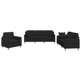 Ensemble de canapés 3 pcs avec coussins noir tissu
