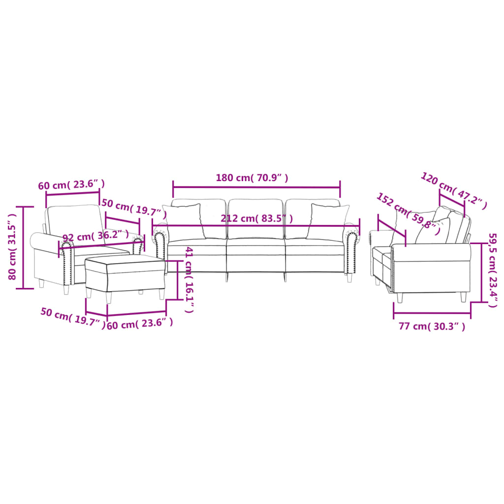 Ensemble de canapés 4 pcs avec coussins vert foncé velours