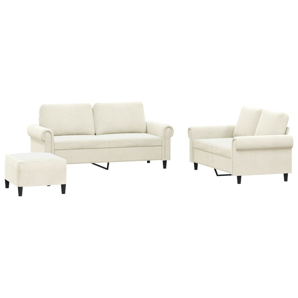 Ensemble de canapés 3 pcs avec coussins Crème Velours