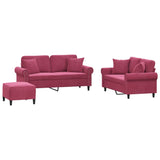 Ensemble de canapés 3 pcs avec coussins rouge bordeaux velours