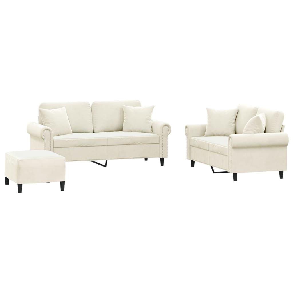 Ensemble de canapés 3 pcs avec coussins crème velours