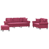 Ensemble de canapés 3 pcs avec coussins rouge bordeaux velours