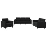 Ensemble de canapés 3 pcs avec coussins noir tissu microfibre