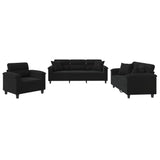 Ensemble de canapés 3 pcs avec coussins Noir Tissu microfibre