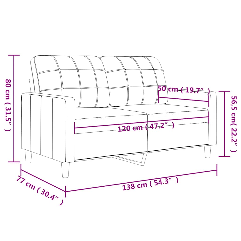 Canapé à 2 places Crème 120 cm Tissu