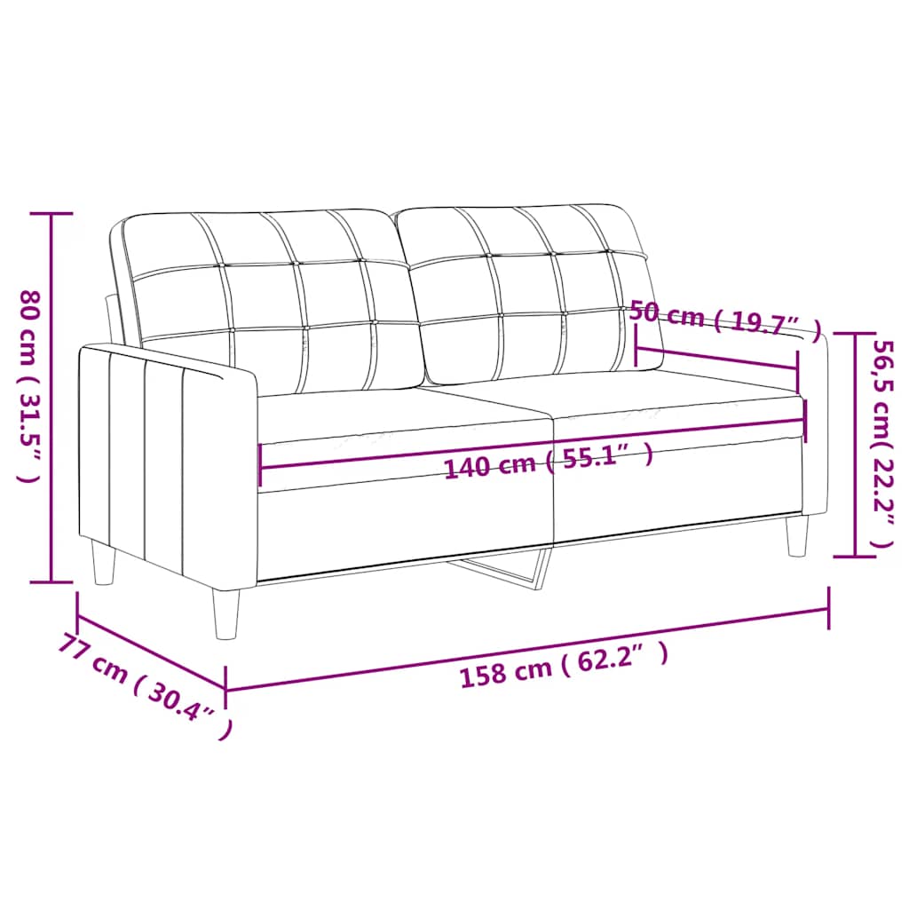Canapé à 2 places Gris foncé 140 cm Tissu