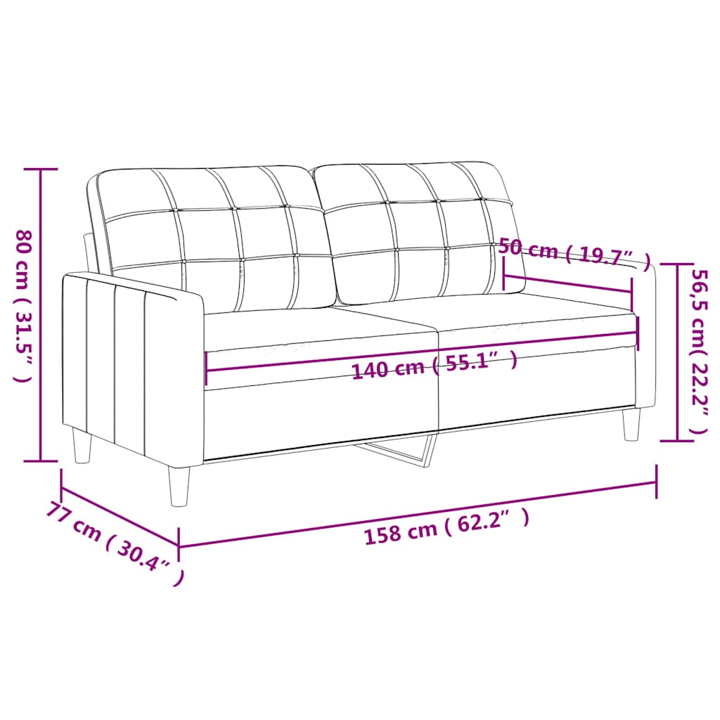 Canapé à 2 places Taupe 140 cm Tissu