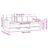 Canapé à 3 places Noir 180 cm Tissu