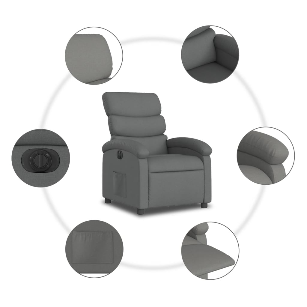 Fauteuil inclinable électrique Gris foncé Tissu