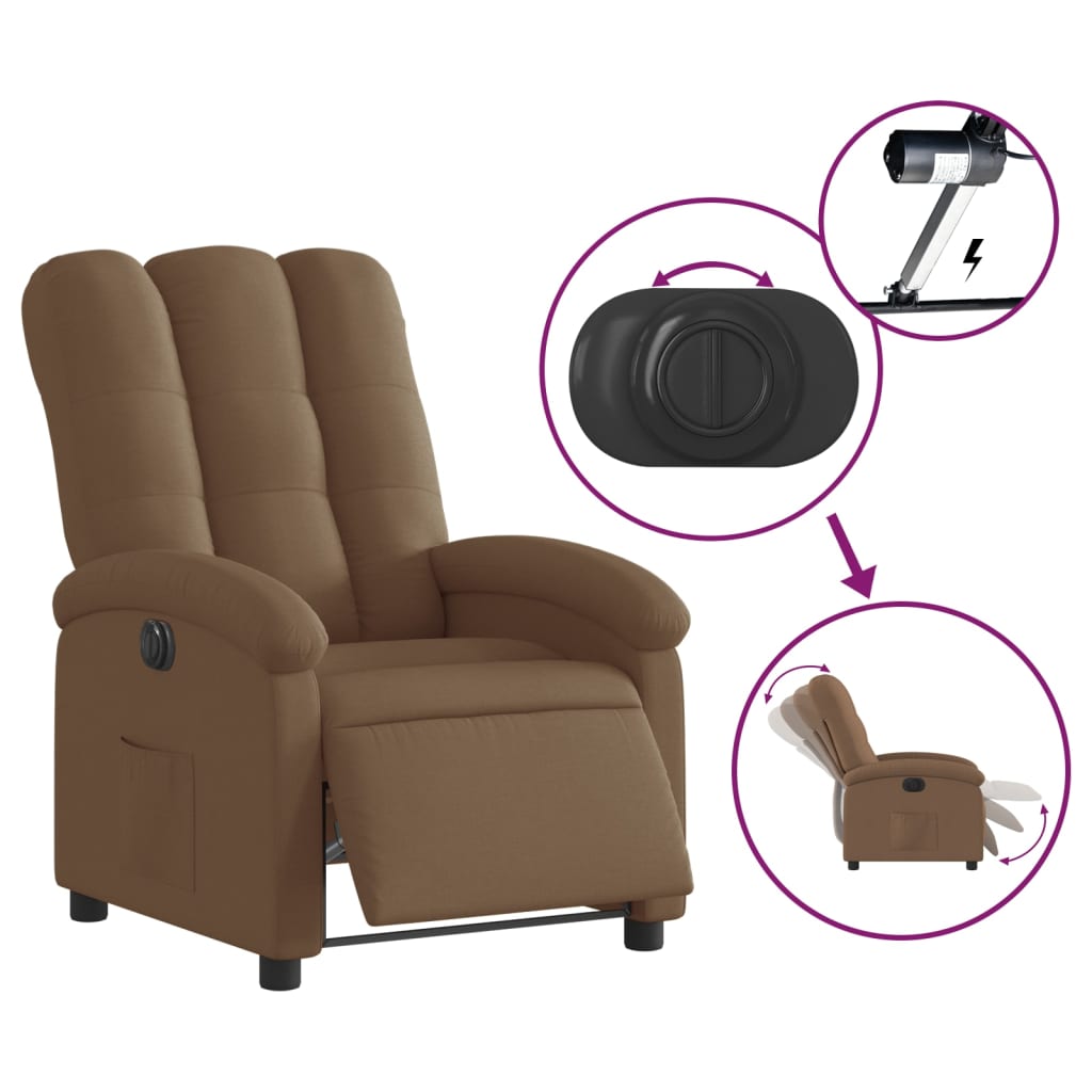 Fauteuil inclinable électrique Marron Tissu