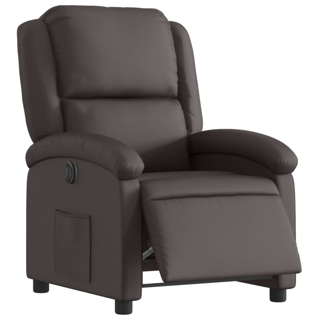 Fauteuil inclinable électrique marron foncé cuir véritable