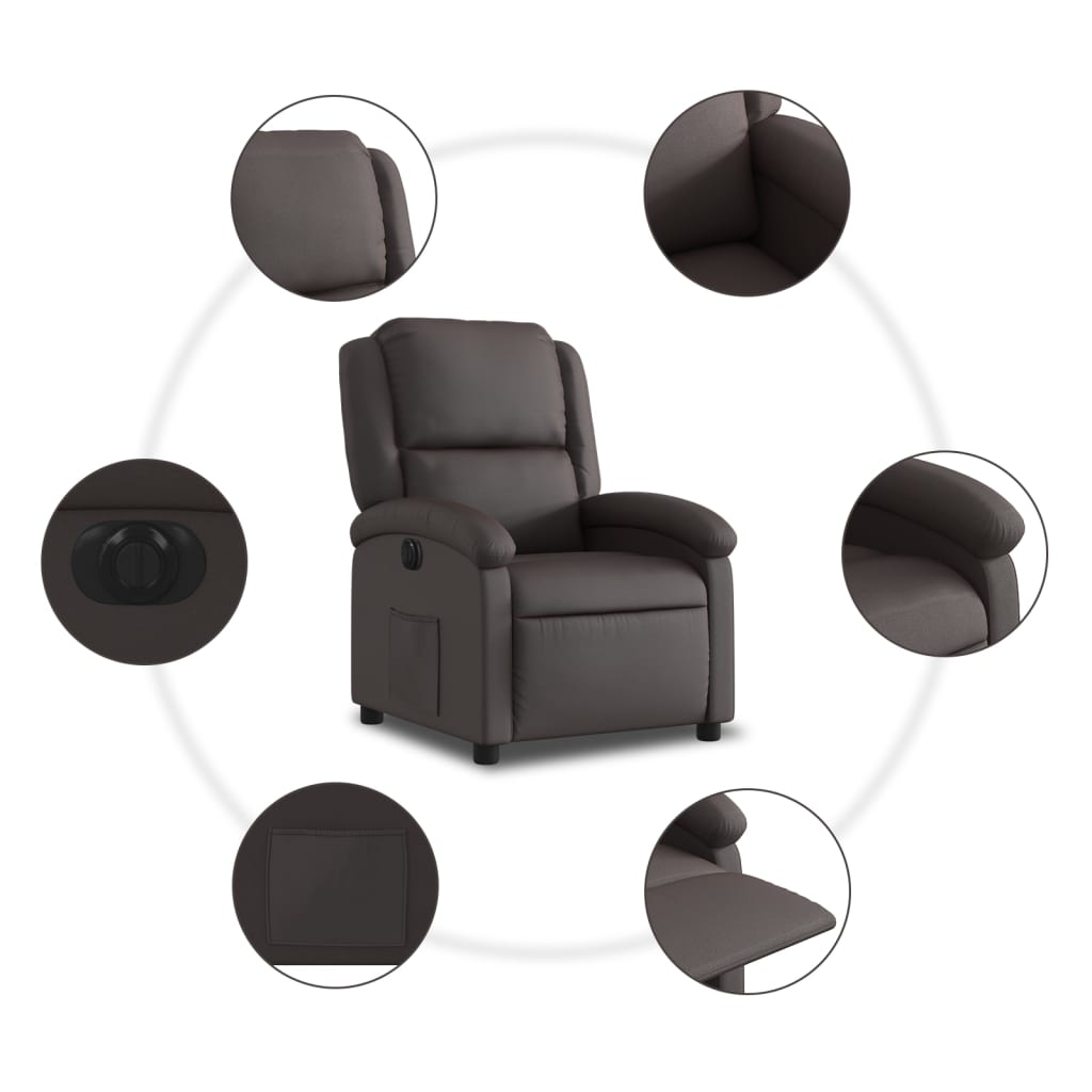 Fauteuil inclinable électrique marron foncé cuir véritable