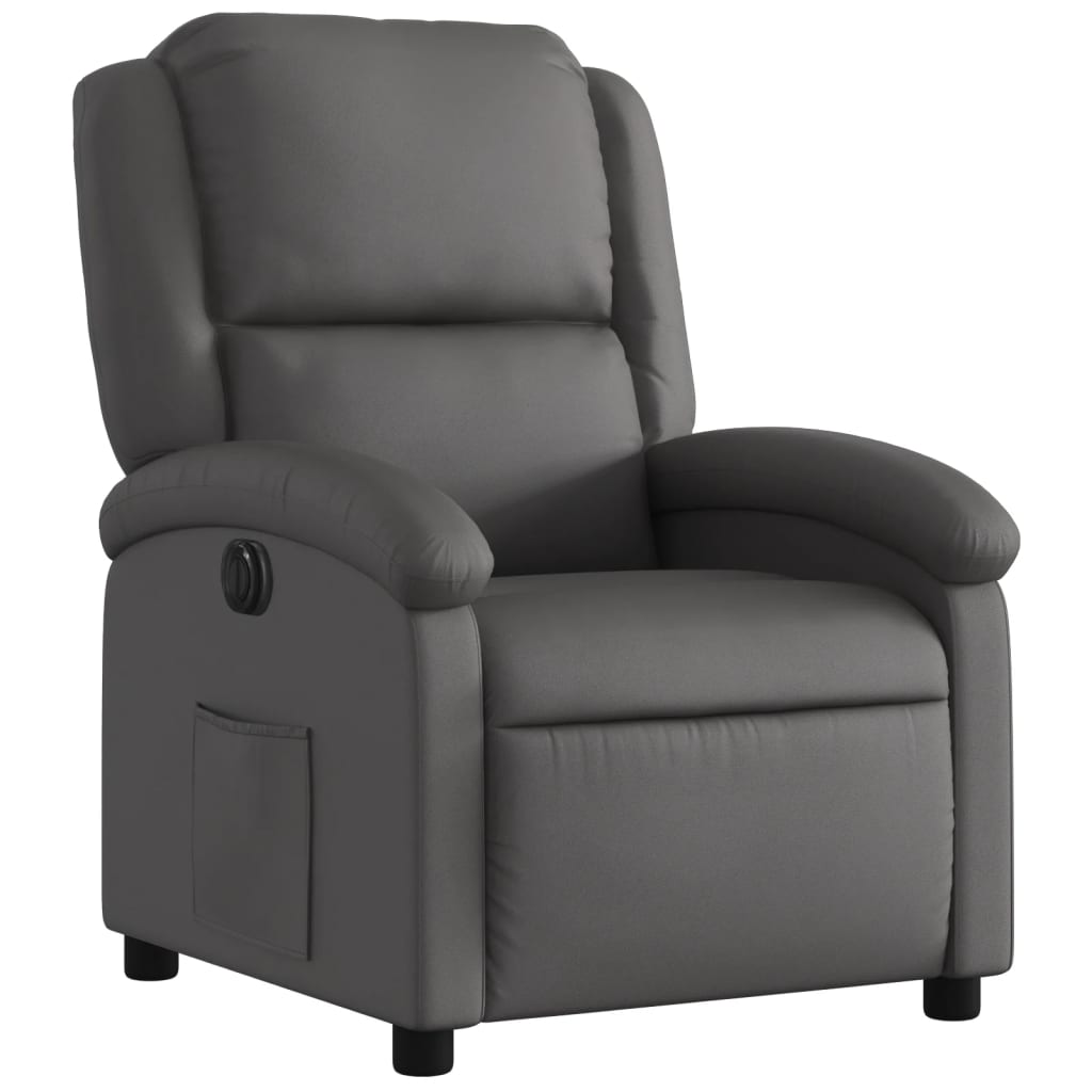 Fauteuil inclinable électrique gris cuir véritable