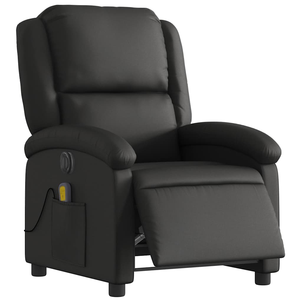 Fauteuil de massage inclinable électrique noir cuir véritable