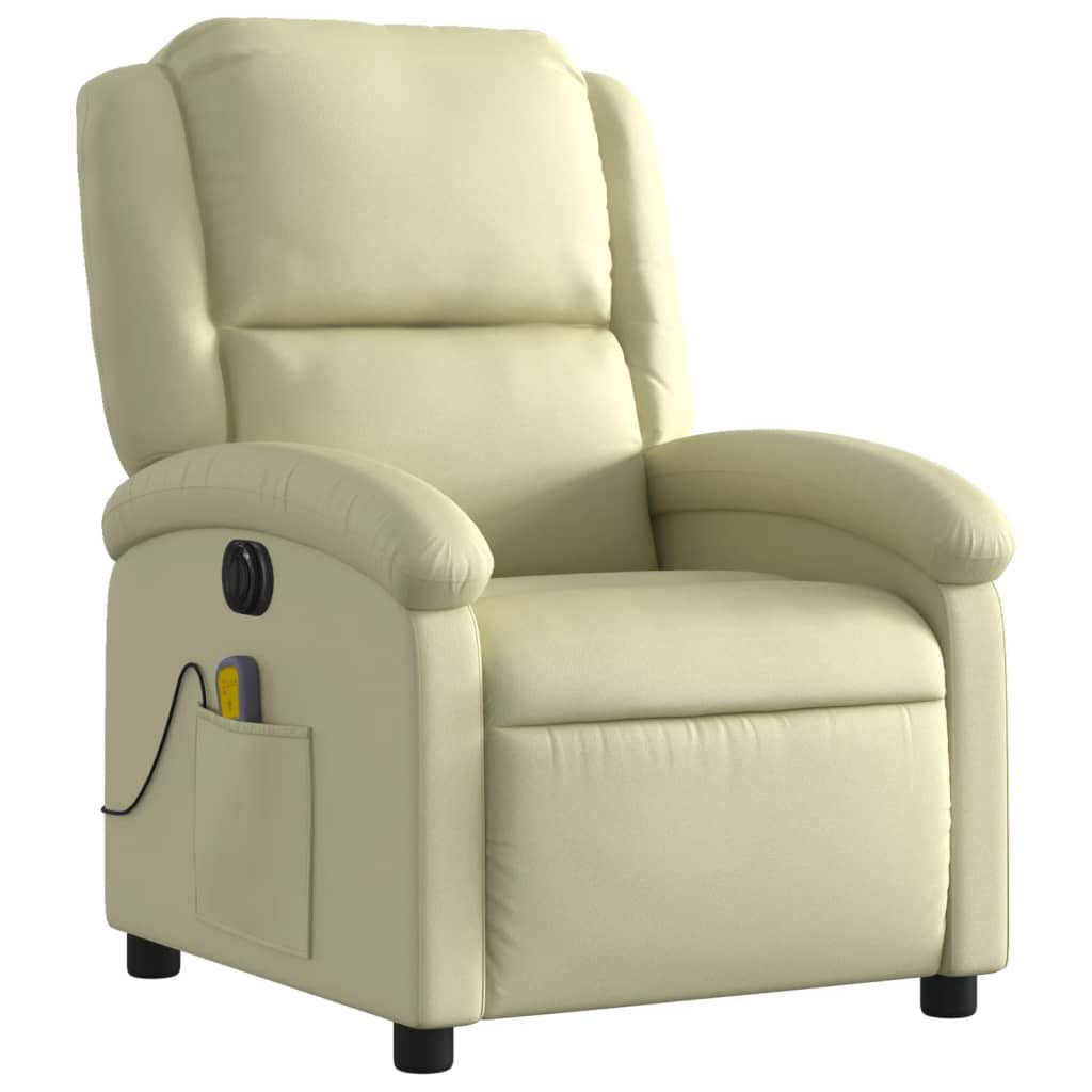 Fauteuil de massage inclinable électrique crème cuir véritable