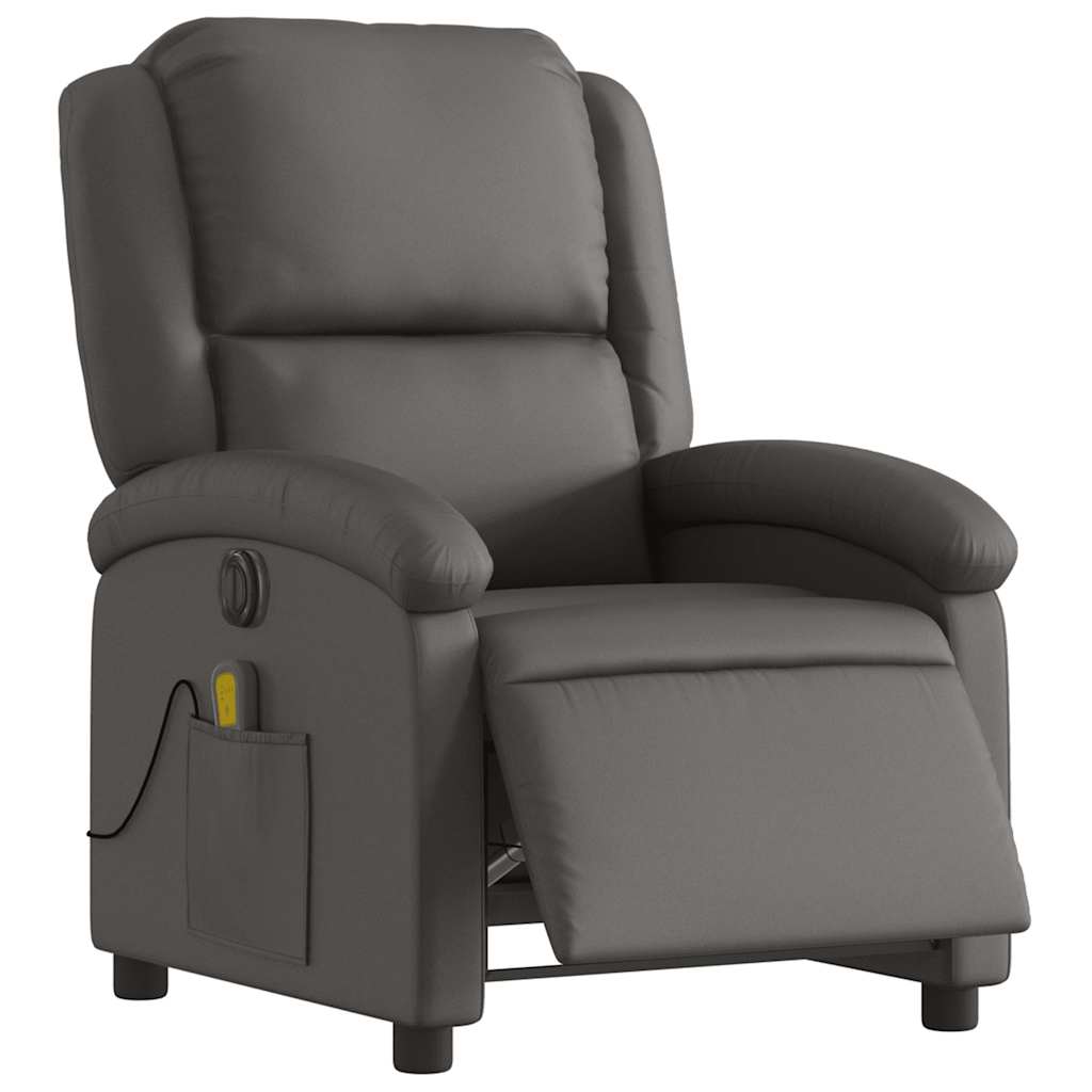 Fauteuil de massage inclinable électrique gris cuir véritable