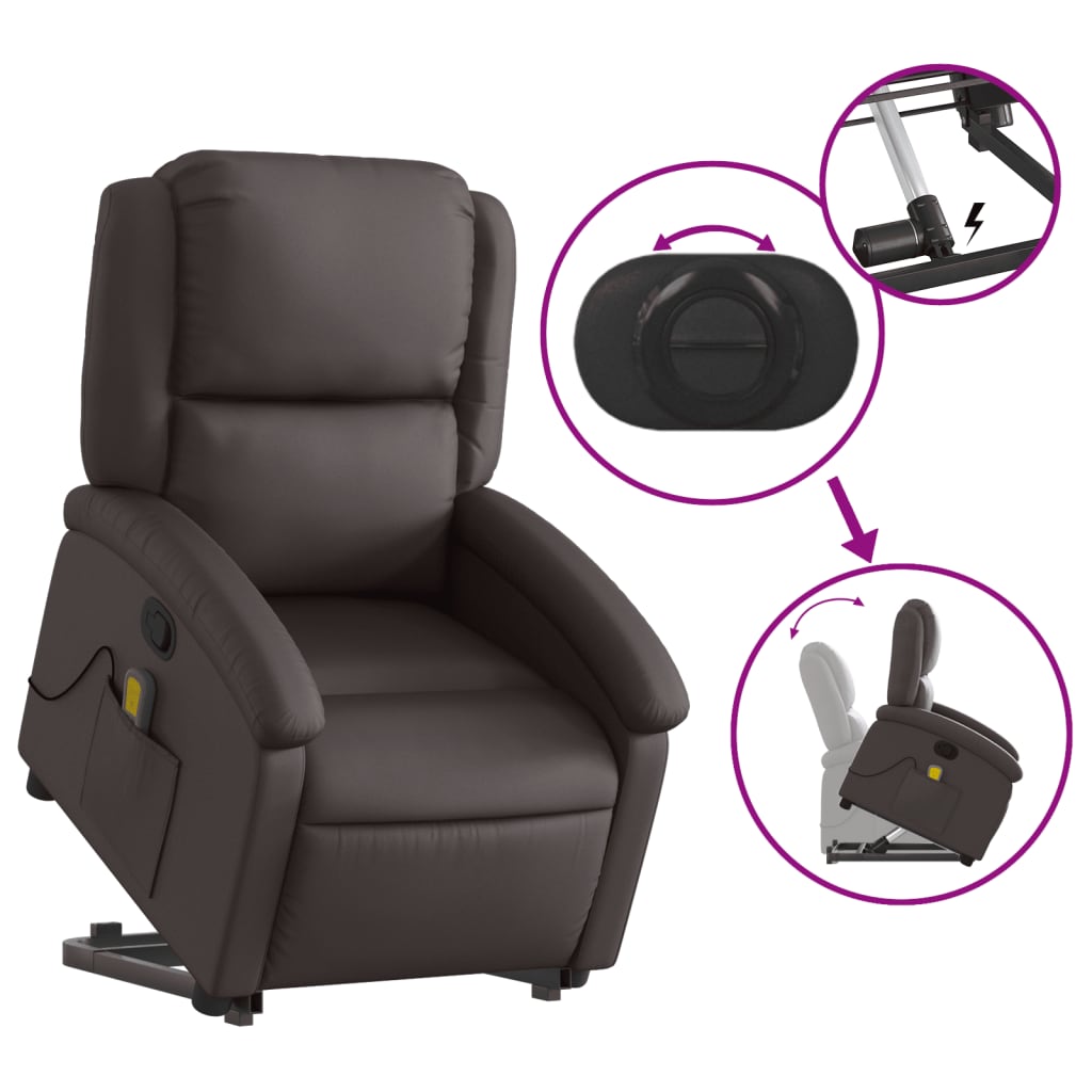 Fauteuil inclinable de massage marron foncé cuir véritable