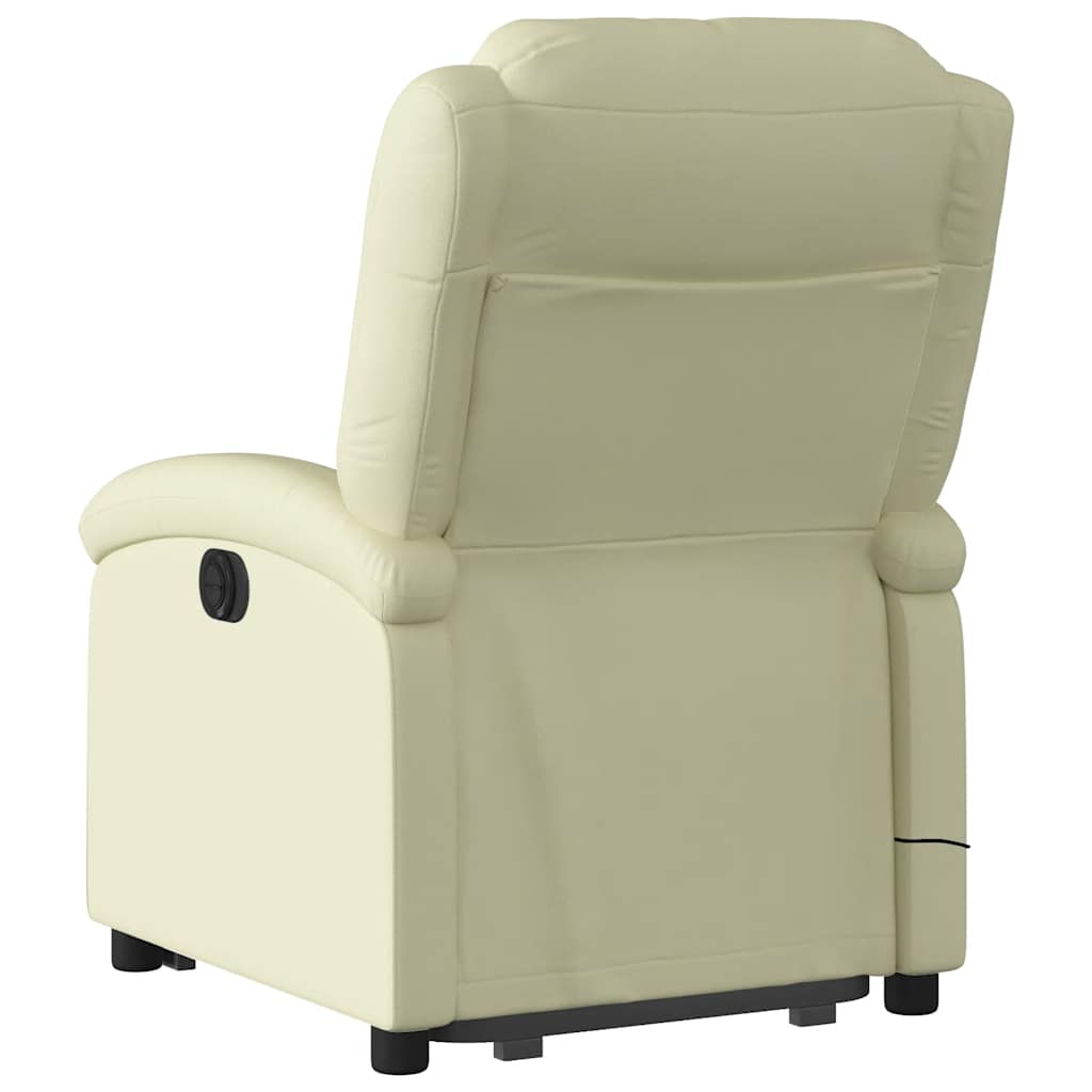 Fauteuil inclinable de massage crème cuir véritable