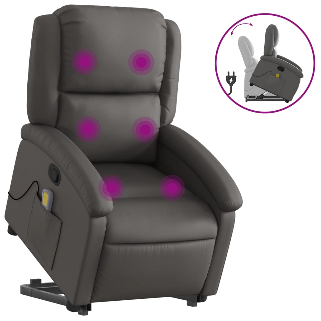Fauteuil inclinable de massage gris cuir véritable