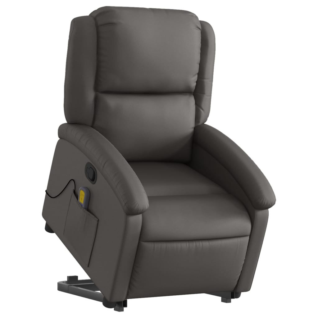 Fauteuil inclinable de massage gris cuir véritable