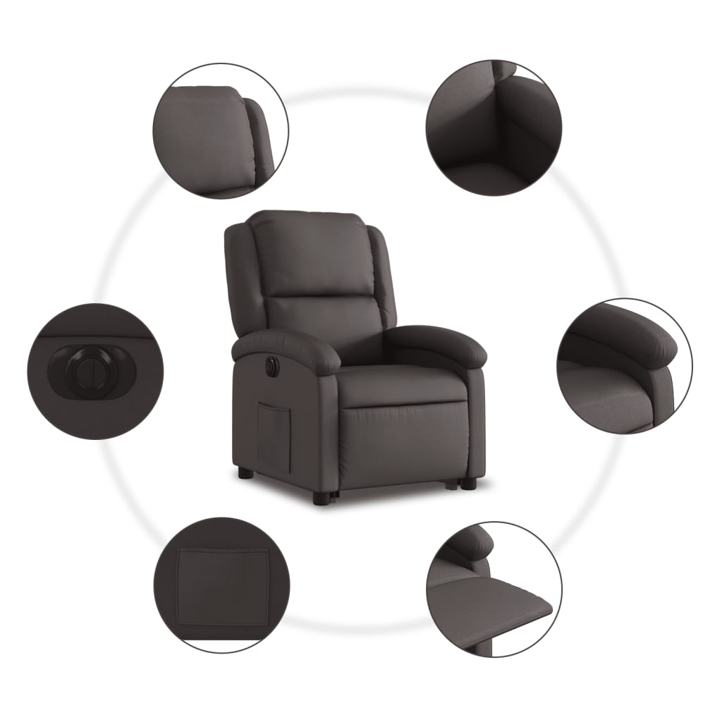 Fauteuil inclinable électrique marron foncé cuir véritable