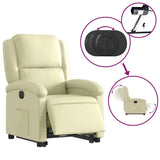 Fauteuil inclinable électrique crème cuir véritable