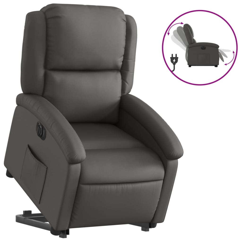 Fauteuil inclinable électrique gris cuir véritable