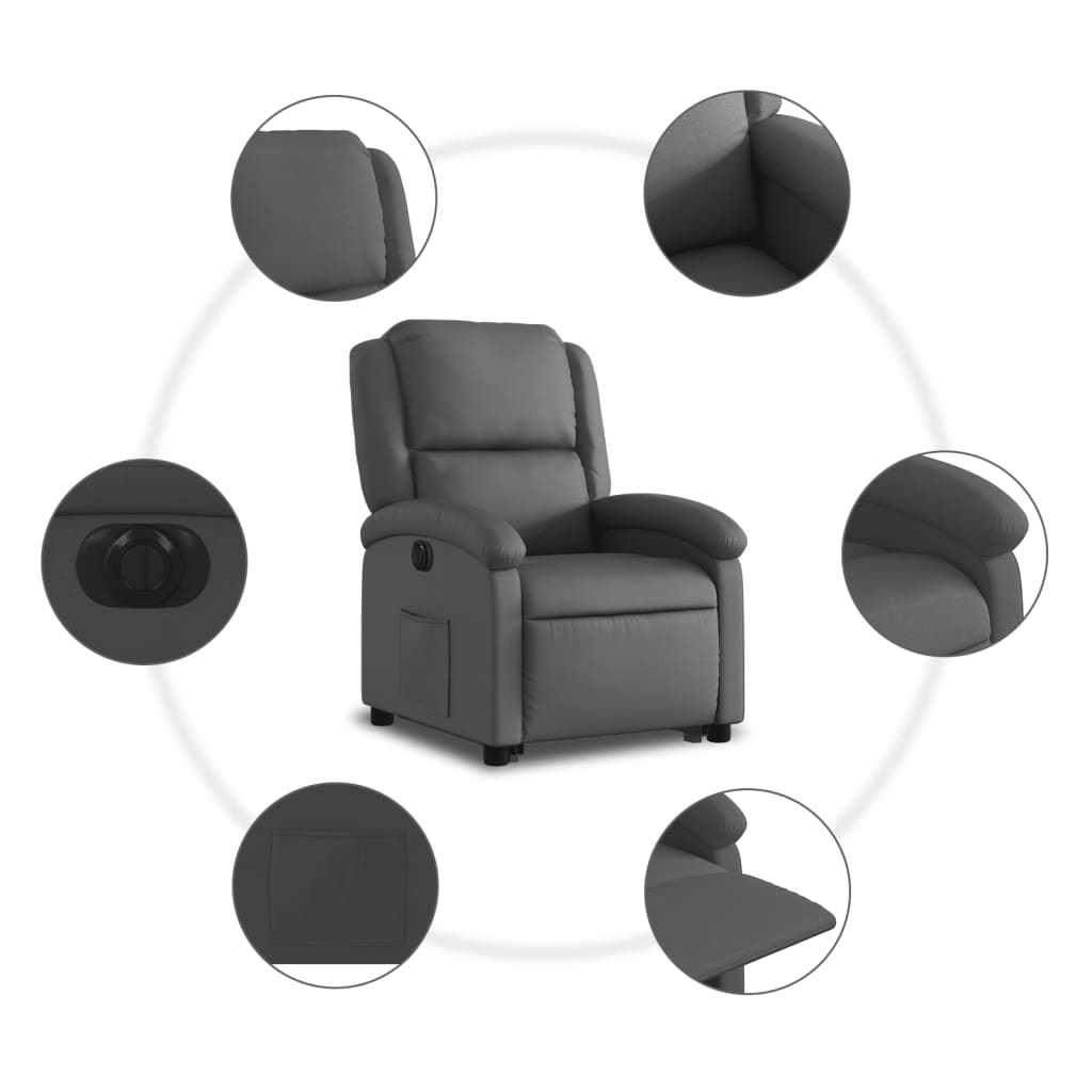 Fauteuil inclinable électrique gris cuir véritable