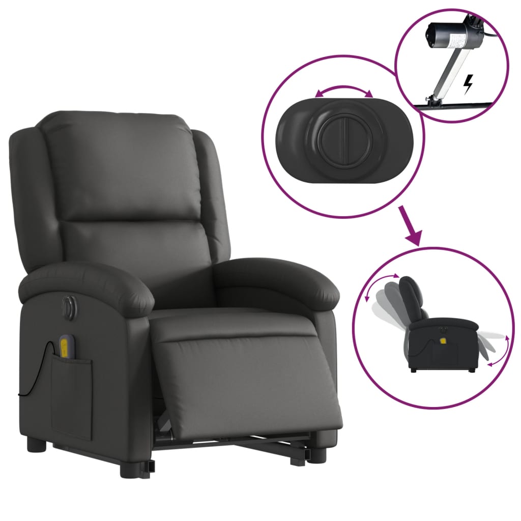 Fauteuil inclinable de massage électrique noir cuir véritable