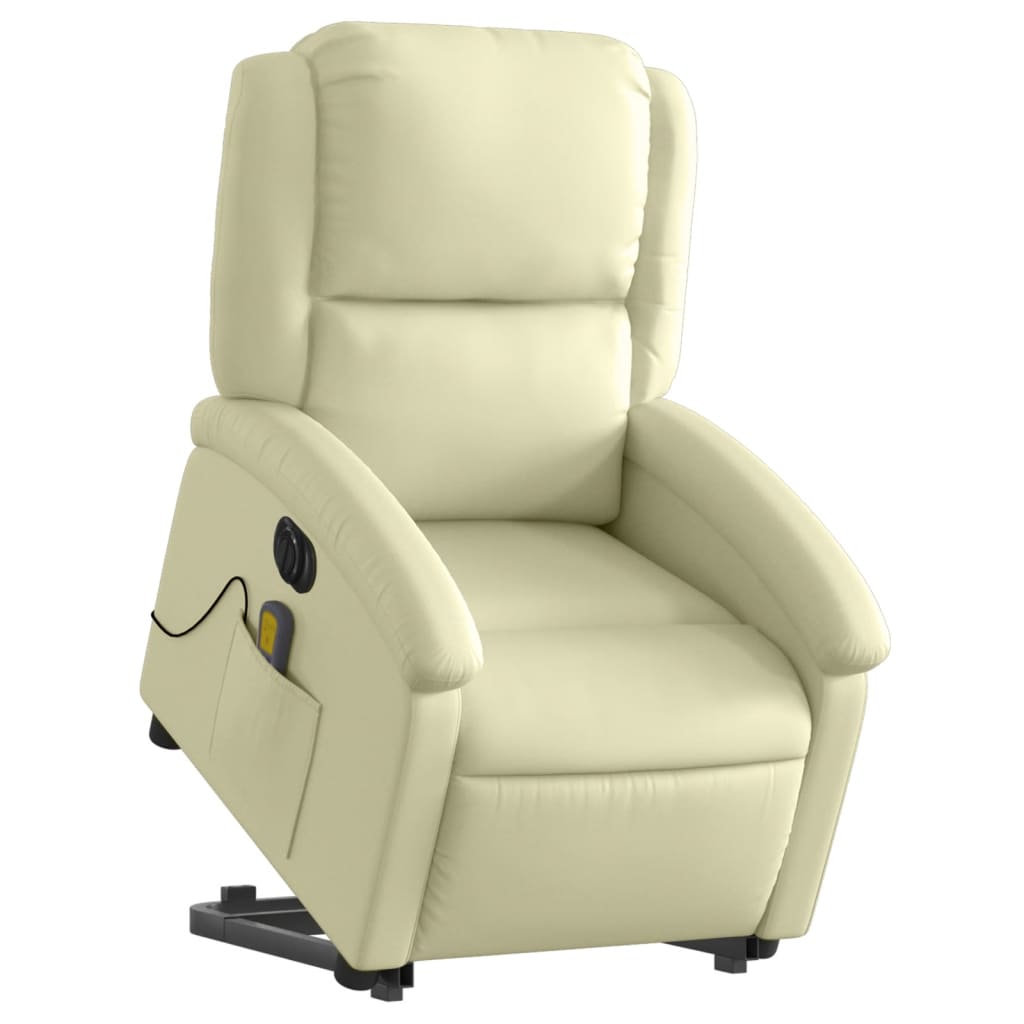 Fauteuil inclinable de massage électrique crème cuir véritable