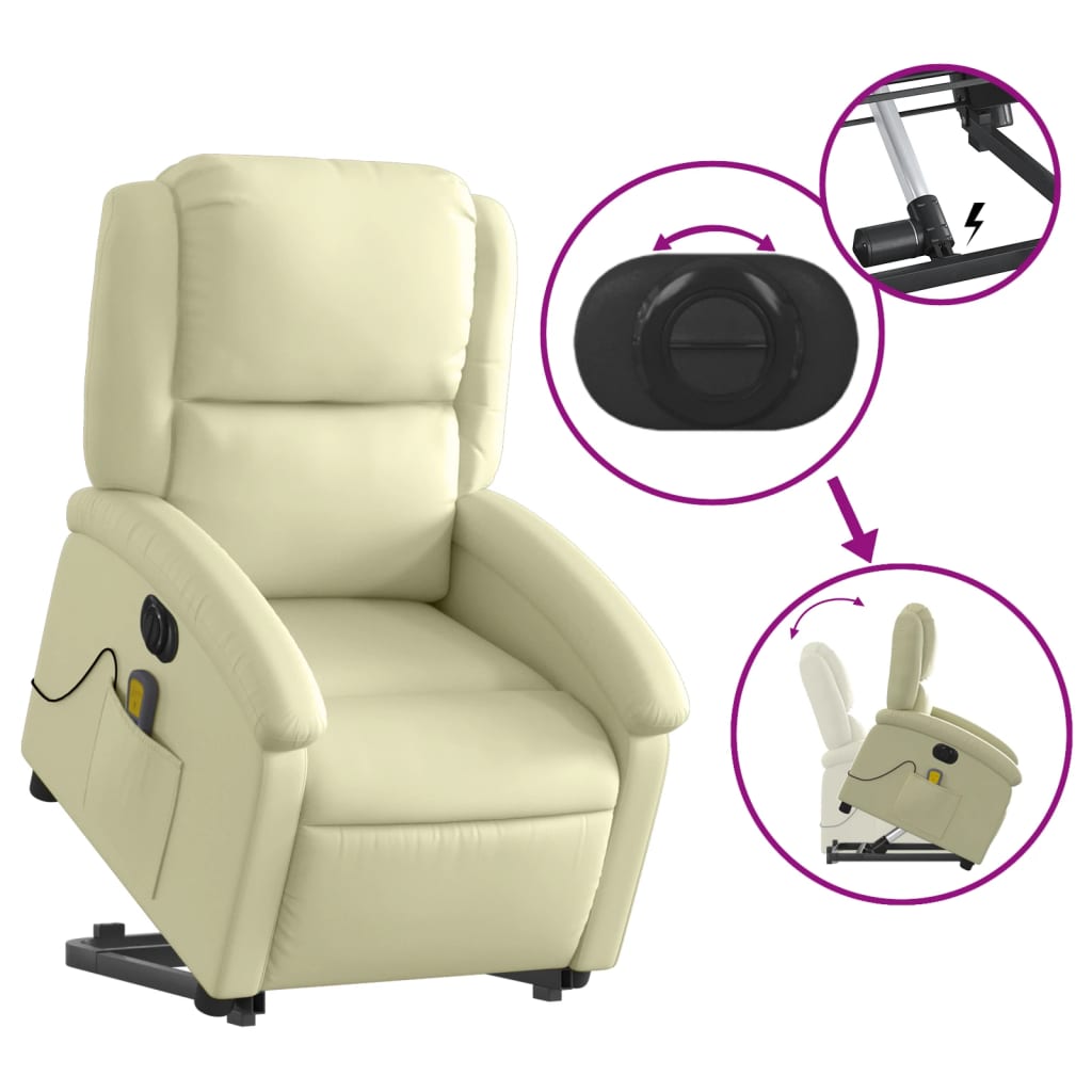 Fauteuil inclinable de massage électrique crème cuir véritable