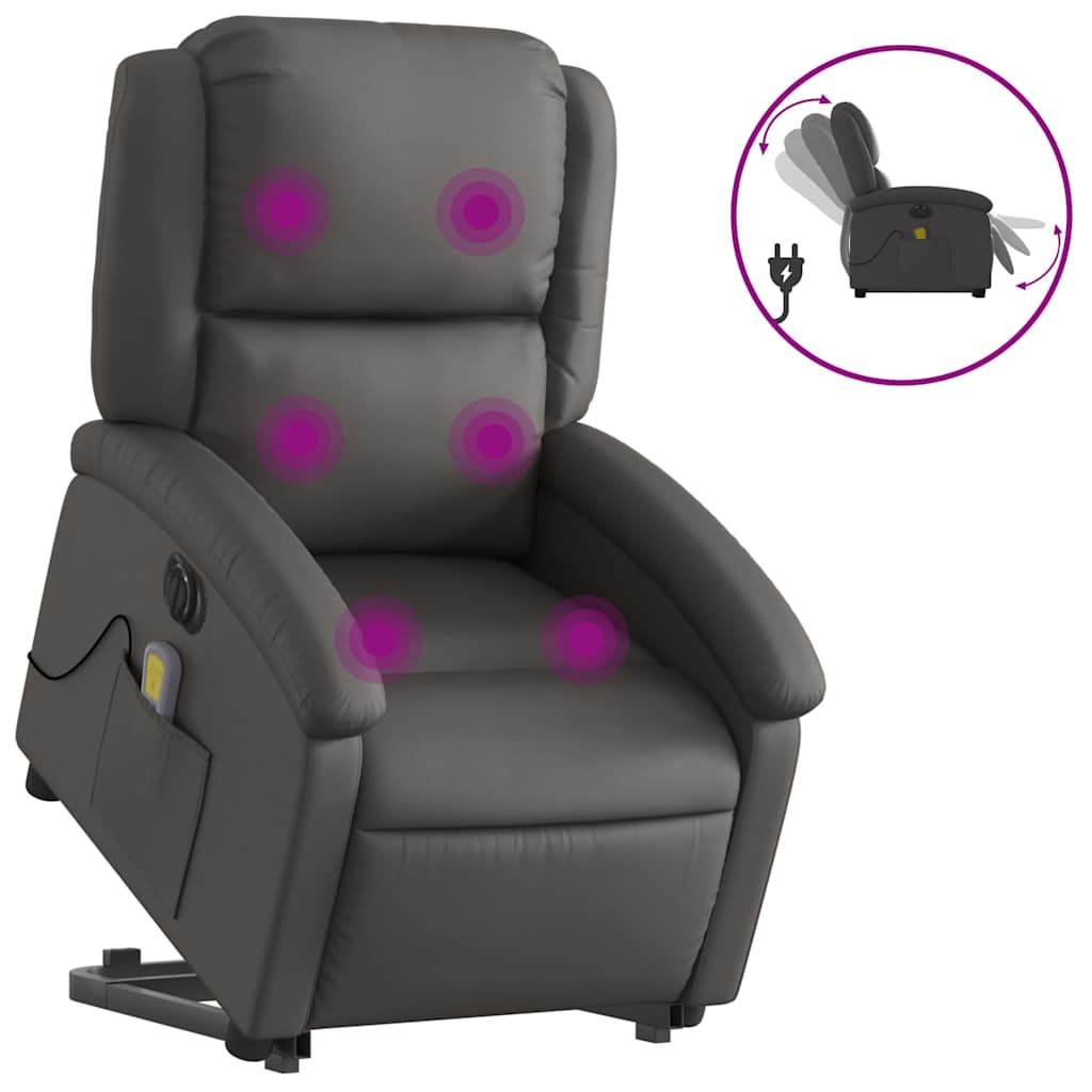 Fauteuil inclinable de massage électrique gris cuir véritable