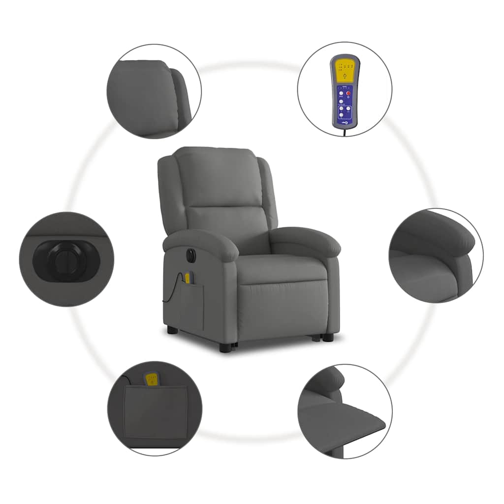 Fauteuil inclinable de massage électrique gris cuir véritable