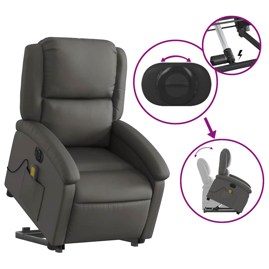 Fauteuil inclinable de massage électrique gris cuir véritable