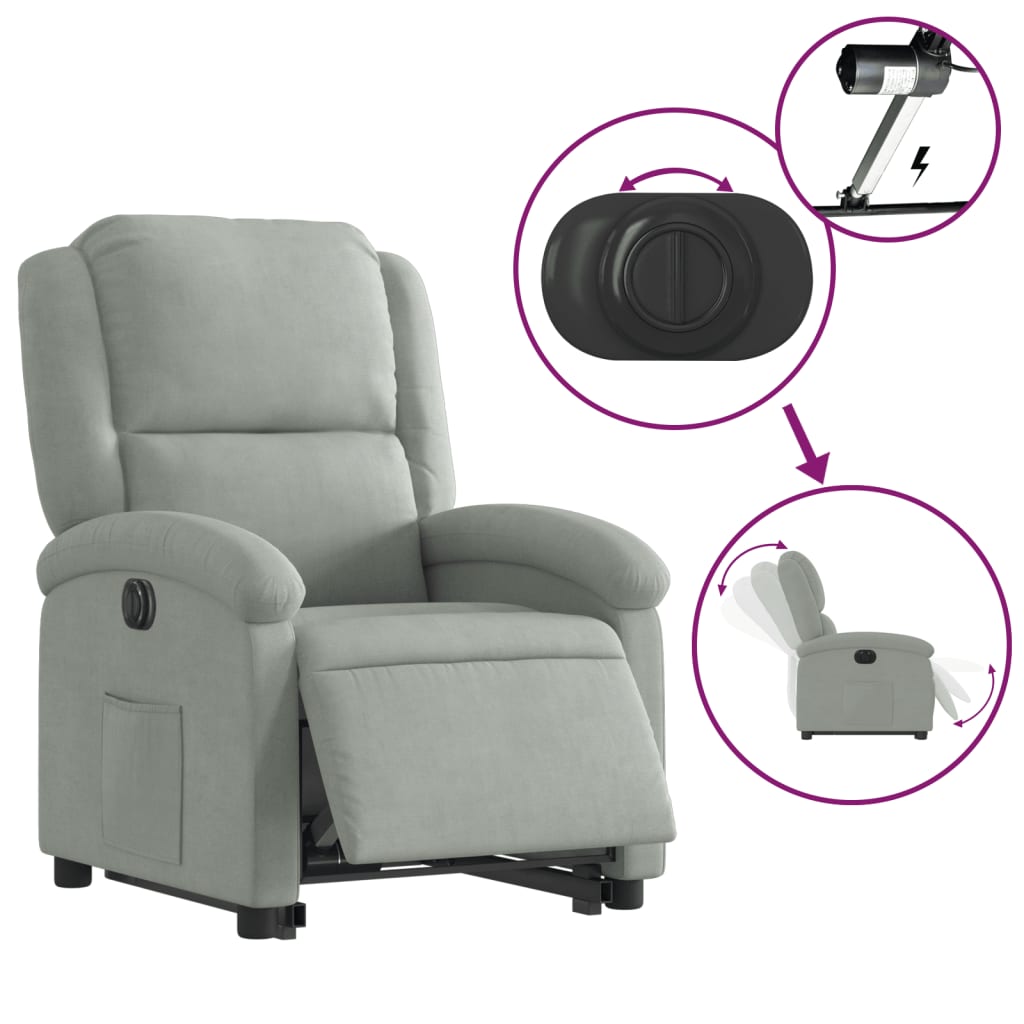 Fauteuil inclinable électrique gris clair velours