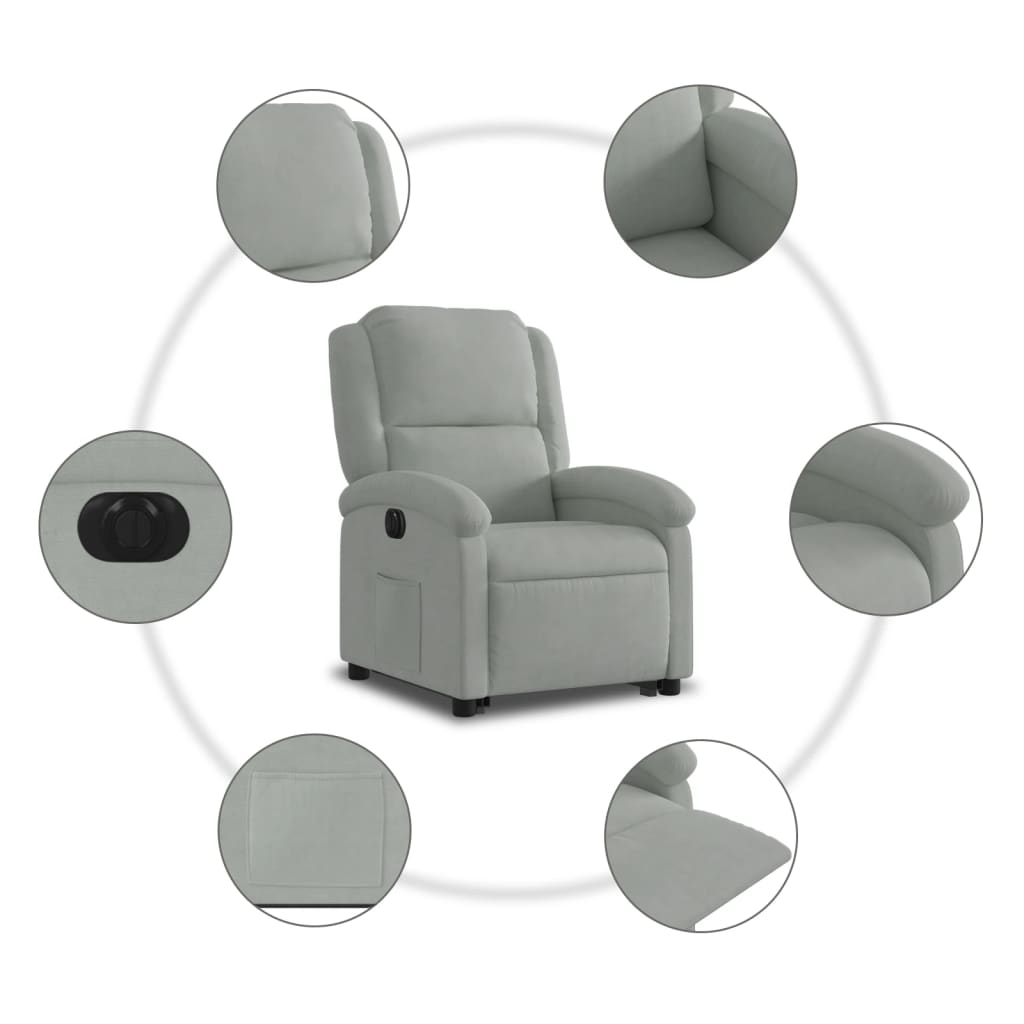 Fauteuil inclinable électrique gris clair velours