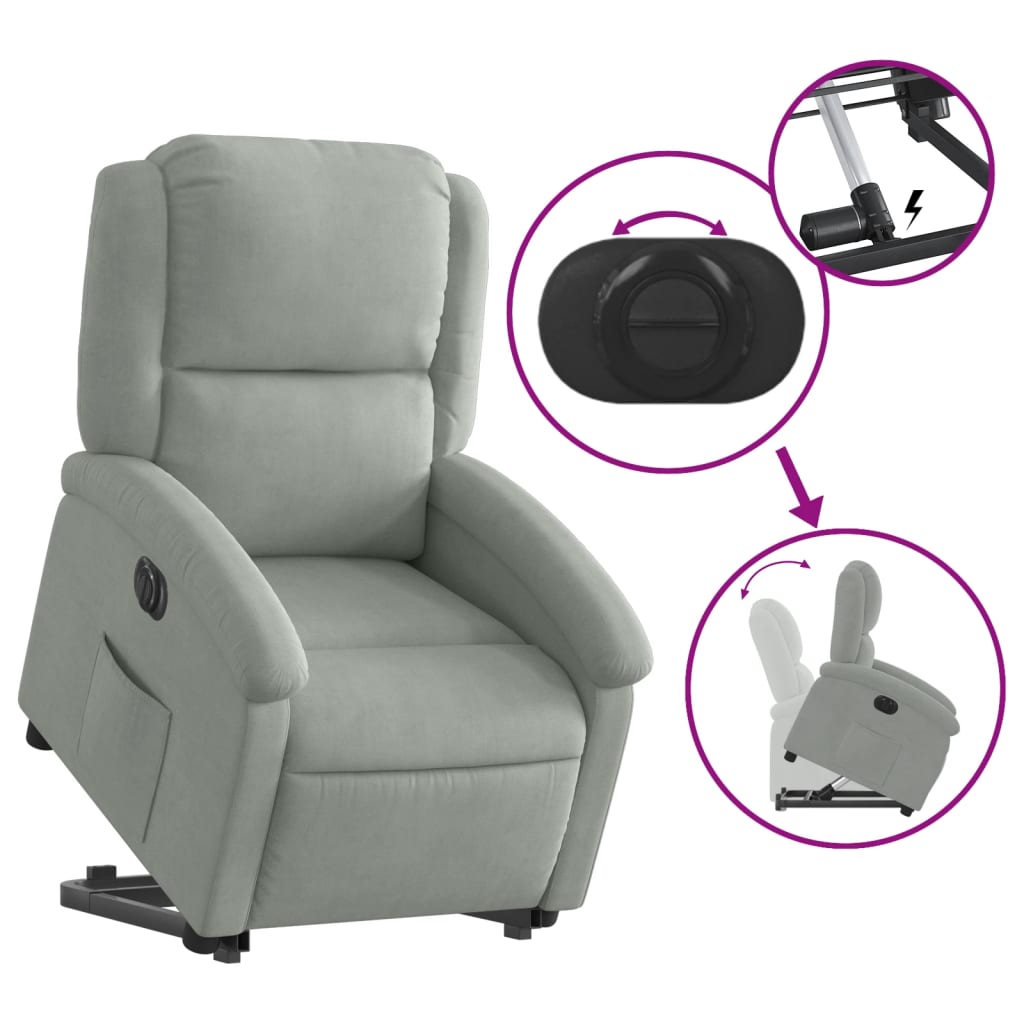 Fauteuil inclinable électrique gris clair velours