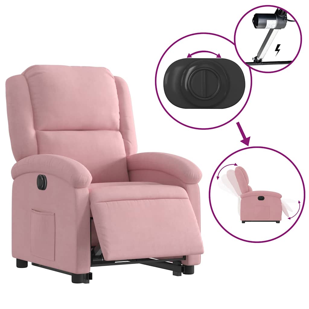 Fauteuil inclinable électrique rose velours