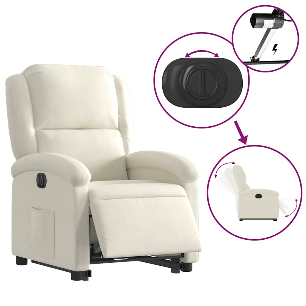 Fauteuil inclinable électrique crème velours